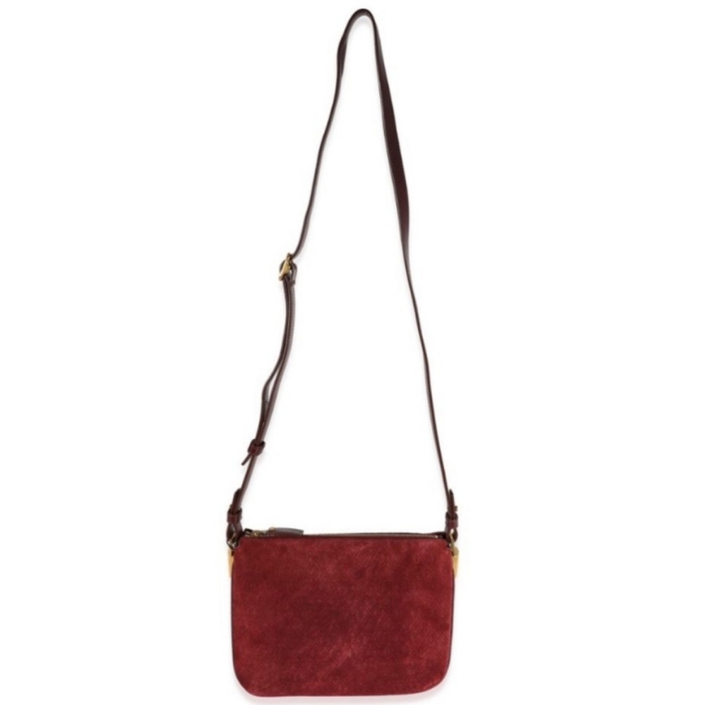 Saint Laurent Suede All-Over Monogram Burgundy Crossbody Bag - Picture 5 of 8